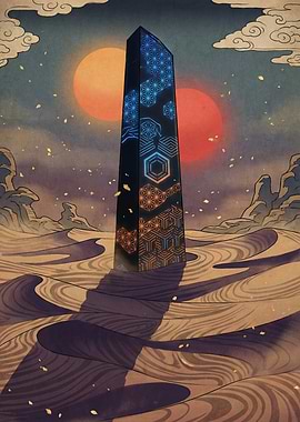 Futuristic Obelisk in a Desert Landscape