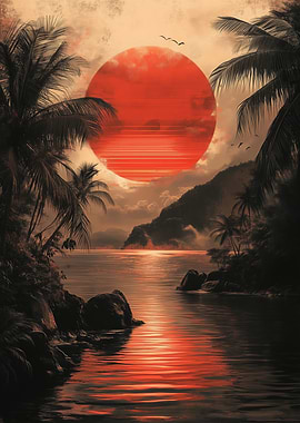 Tropical Sunset Over Ocean