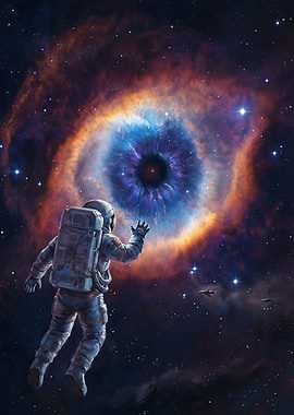 Astronaut Reaching Towards Nebula