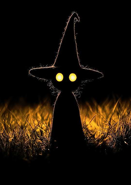 Silhouette Wizard with Glowing Eyes