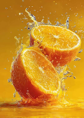 Orange Slices Splashing in Juice
