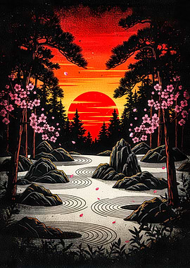 Japanese Zen Garden Sunset