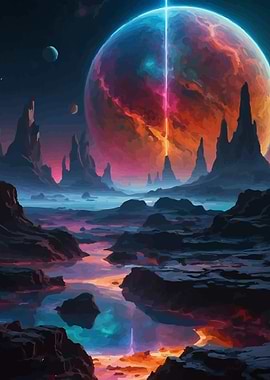 Alien Planet Landscape with Giant Planet