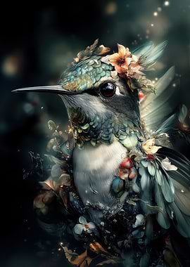 Enchanted Hummingbird with Flowers