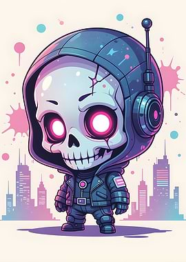 Chibi Skeleton Cityscape