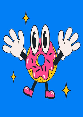Cartoon Donut Character with Sparkles