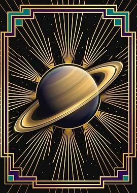 Golden Saturn with Radiant Art Deco Frame