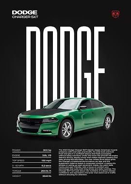 Dodge Charger SXT Green Car Poster