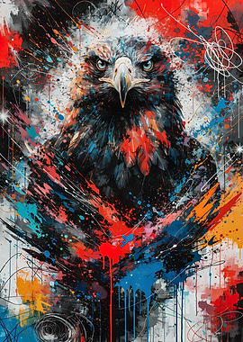 Majestic Eagle Abstract Canvas Art - Vibrant Multi-Color Paint Drip Animal