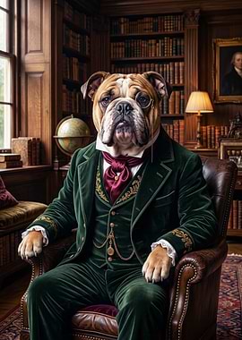 Bulldog in a Green Velvet Suit