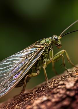 Green Insect on Tree Bark