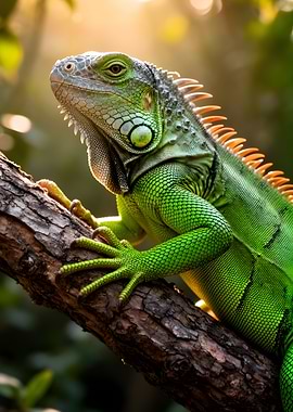 Green Iguana on a Branch