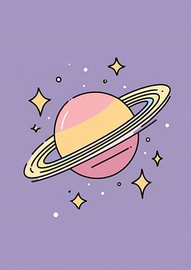 Cute Planet Saturn with Stars
