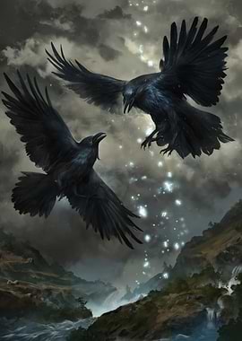 Two Ravens in a Mystical Landscape