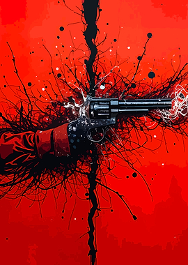 Gun Firing with Abstract Red Background