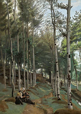 Family resting in a forest