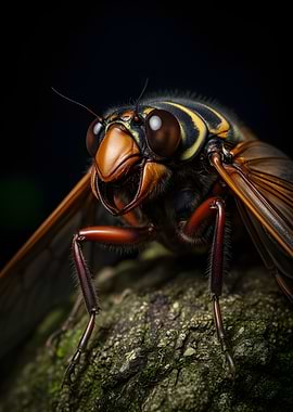 Close-up of a Cicada on Bark