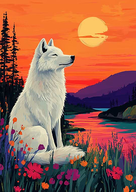 White Wolf at Sunset