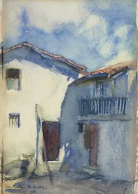 Watercolor of Mediterranean Courtyard