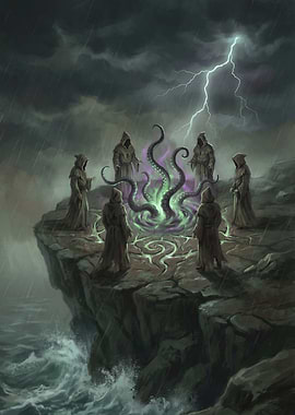 Cultists Summoning Tentacles in a Storm