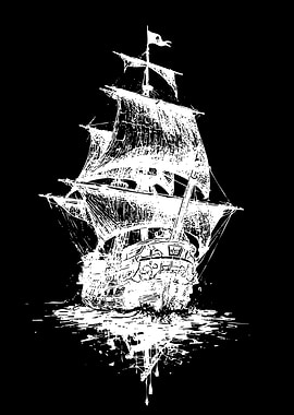 Pirate Ship Sailing on Rough Seas