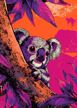 Koala Peeking from Tree