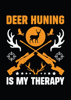 Rustic cabin wall art - 'Deer Hunting Is My Therapy' rustic man cave poster for hunters
