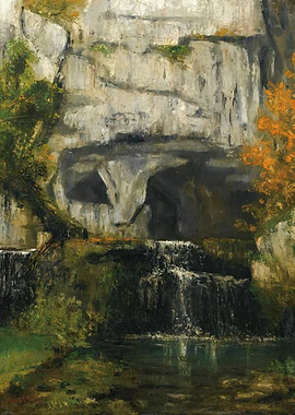 Cave and Waterfall Landscape Painting