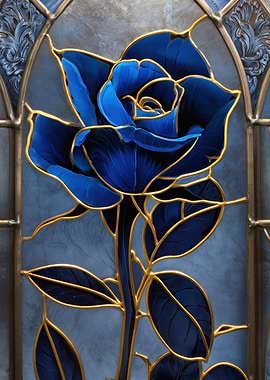 Blue Rose Stained Glass Art