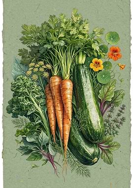 Fresh Garden Vegetables and Flowers