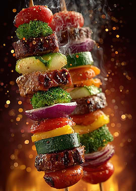 Grilled Skewers with Meat and Vegetables
