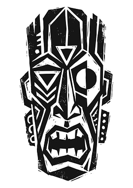 Tribal Mask with Aggressive Expression