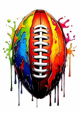 Rainbow Drip Football Art