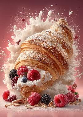 Croissant with Berries and Cream Splash