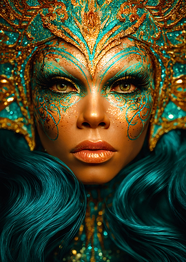 Glamorous Turquoise Drag Queen Art