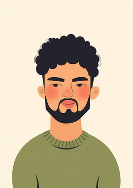 Man with Curly Hair and Beard