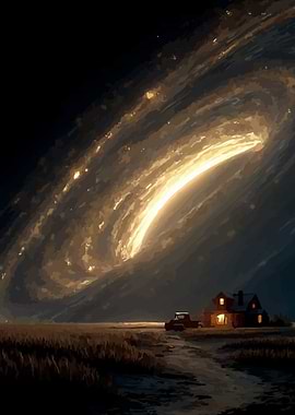 Cosmic Galaxy Over Rural House