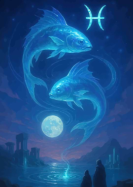 Pisces Zodiac Symbol with Fish