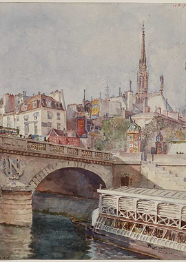 Parisian Bridge and River Scene