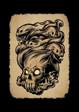 Skull with Ghostly Figures