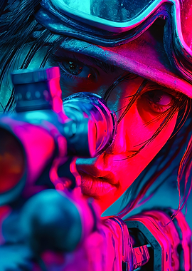Cyberpunk Female Sniper Aiming Scope