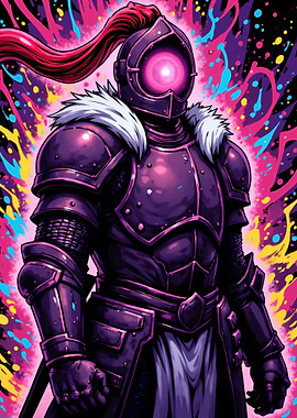 Knight with Glowing Eye and Colorful Background