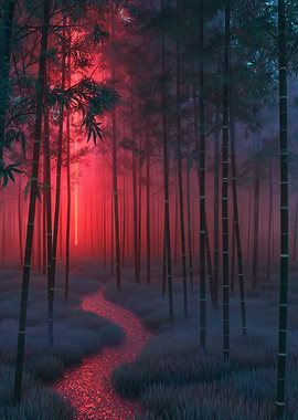 Mystical Bamboo Forest with Red River