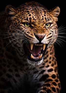Leopard Roaring with Bared Teeth