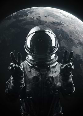 Astronaut Peace Sign with Earth Background