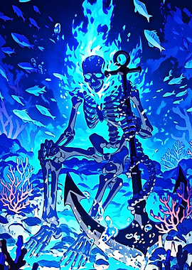 Skeleton with Anchor Underwater