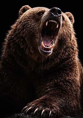 Aggressive Grizzly Bear Roaring