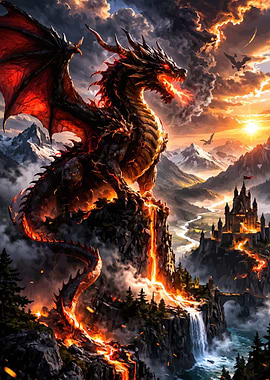 Dragon Overlooking Fiery Landscape