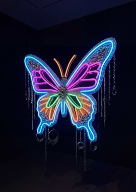 Neon Butterfly Sculpture with Crystals