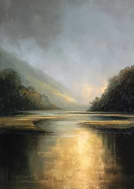 Misty Mountain River Landscape